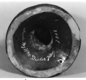 Underside of the gatepost ornament showing the signature and date. Burbage39.